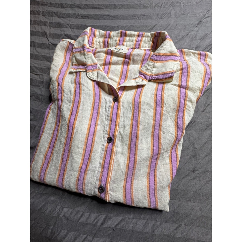 Marine Layer Womens XL Striped Button‎ Down Shirt Purple Orange Linen Tencel Top